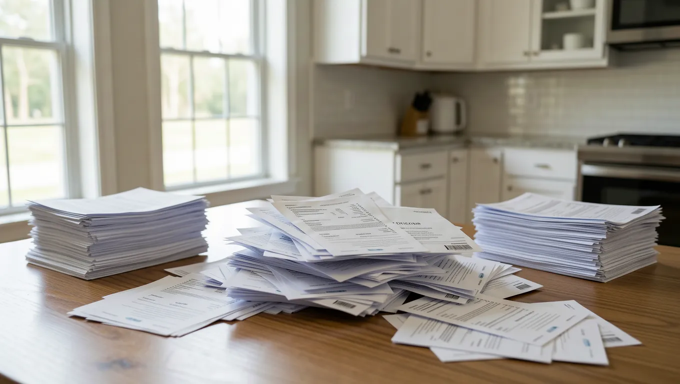 Tennessee homeowner organizing and shredding multiple credit card bills