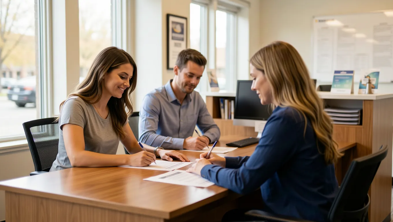 Tennessee couple signing personal loan paperwork at Nashville credit union