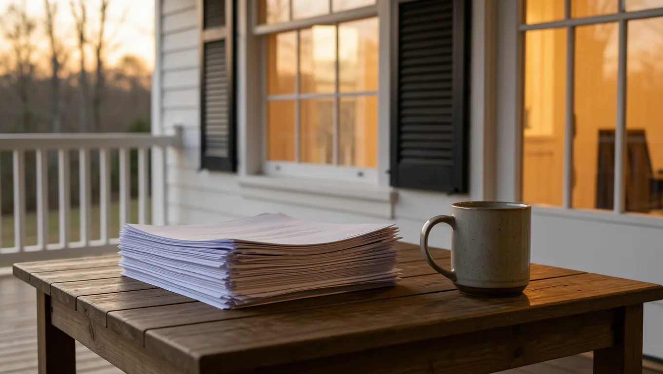Financial documents on a wooden table in a Tennessee home setting