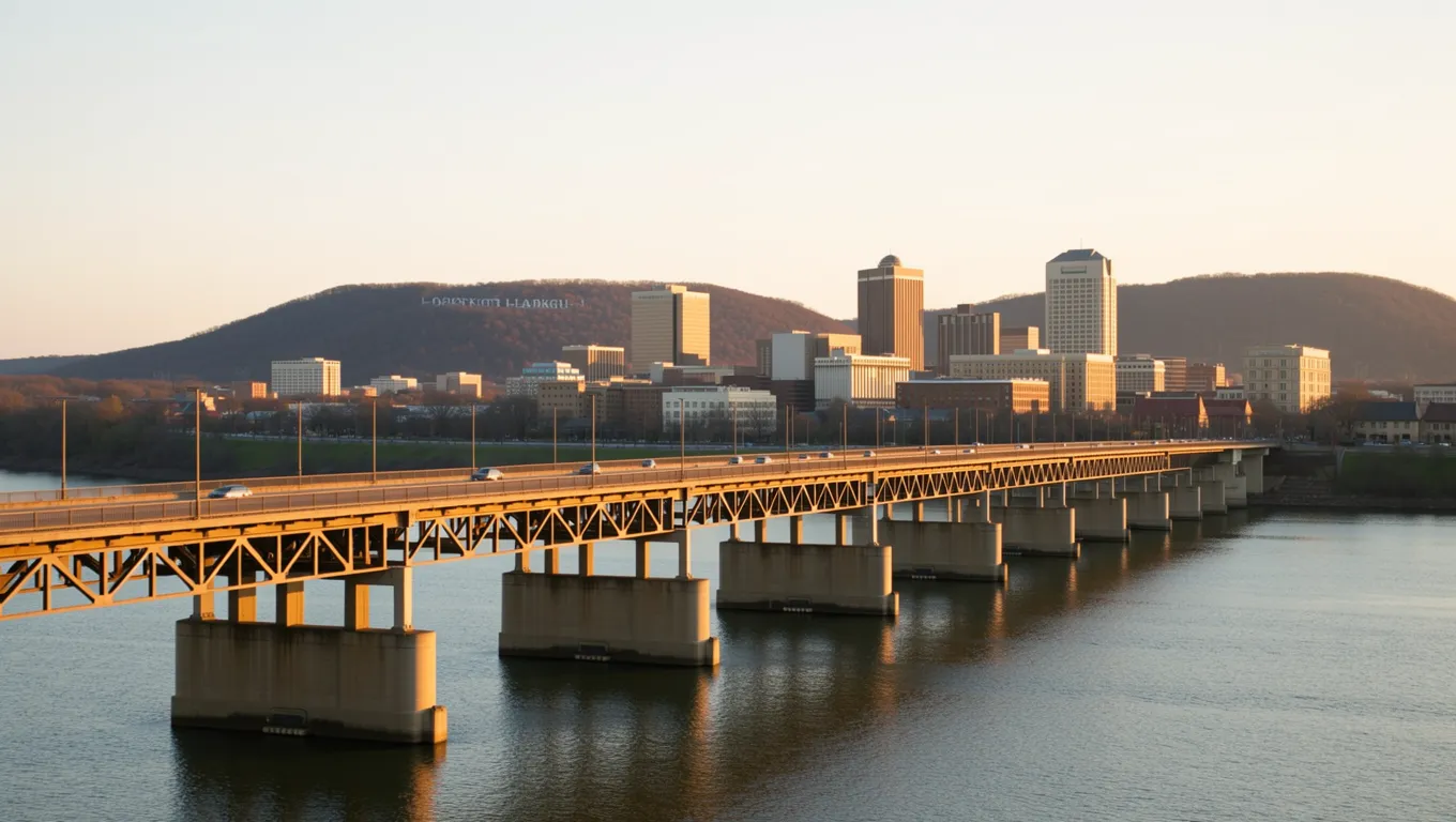 Chattanooga Walnut Street Bridge and Tennessee River downtown skyline